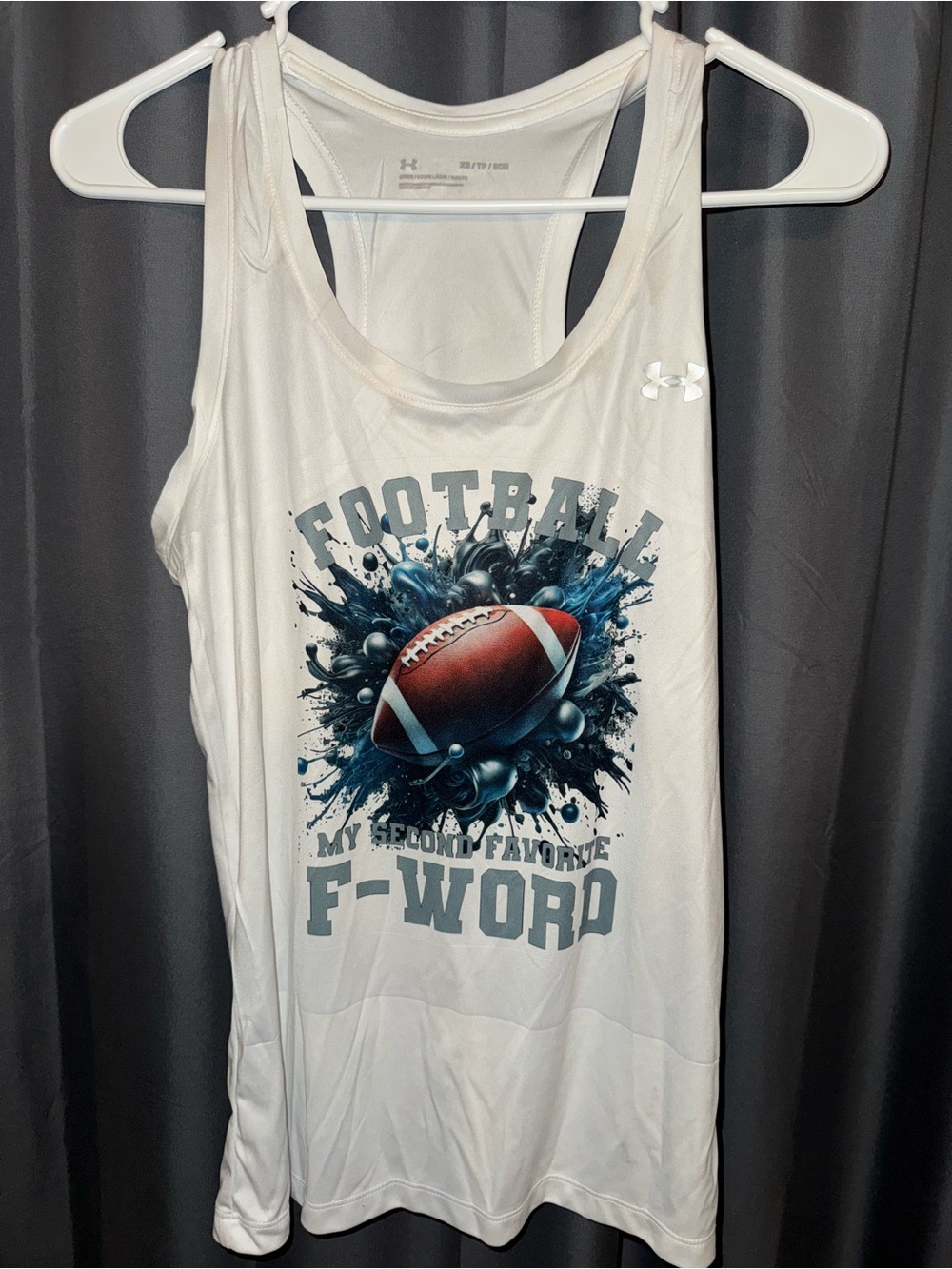 Under Armour White Tank with Football Graphic